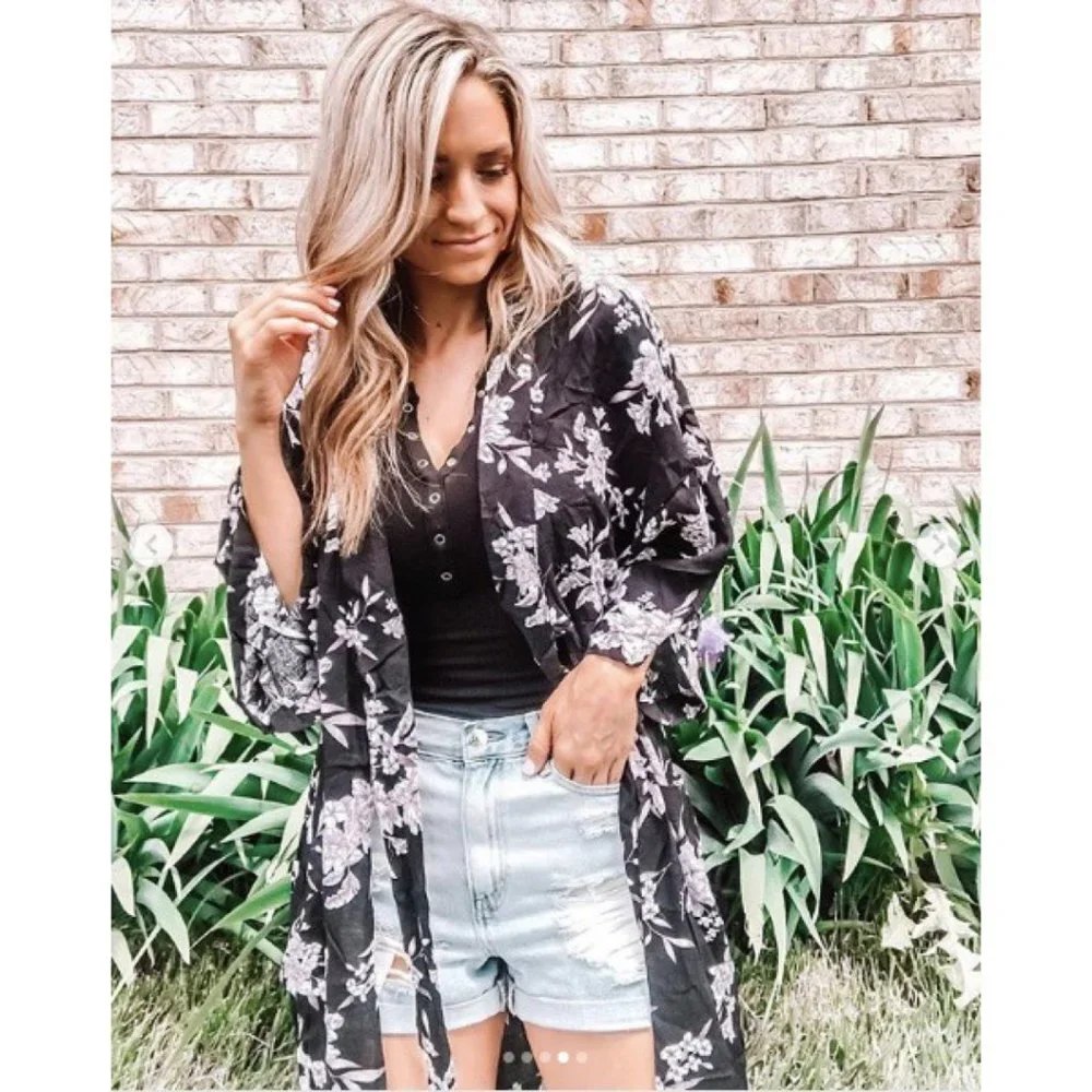 Spiritual Gangster Black Floral Maya Kimono - Picture 2 of 10